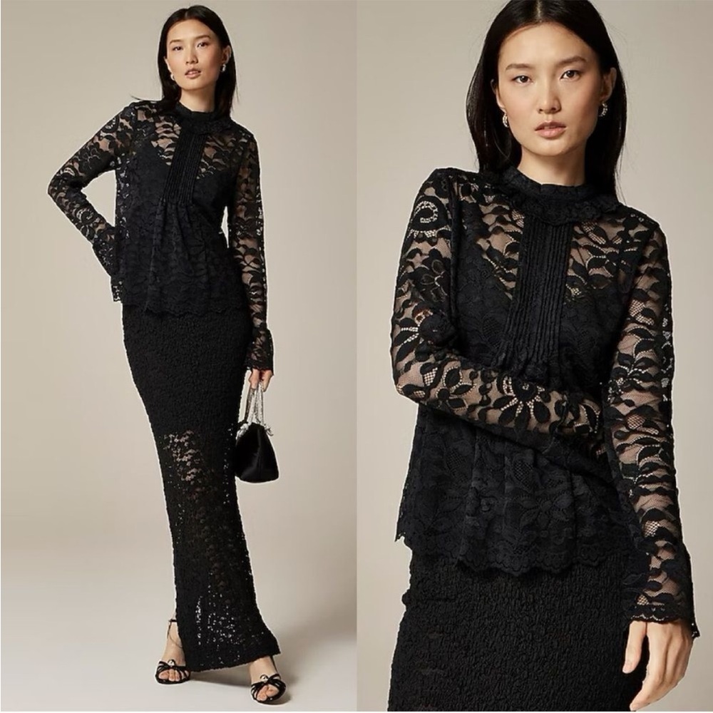J Crew Lace Mockneck Top Black Size 2 NWT